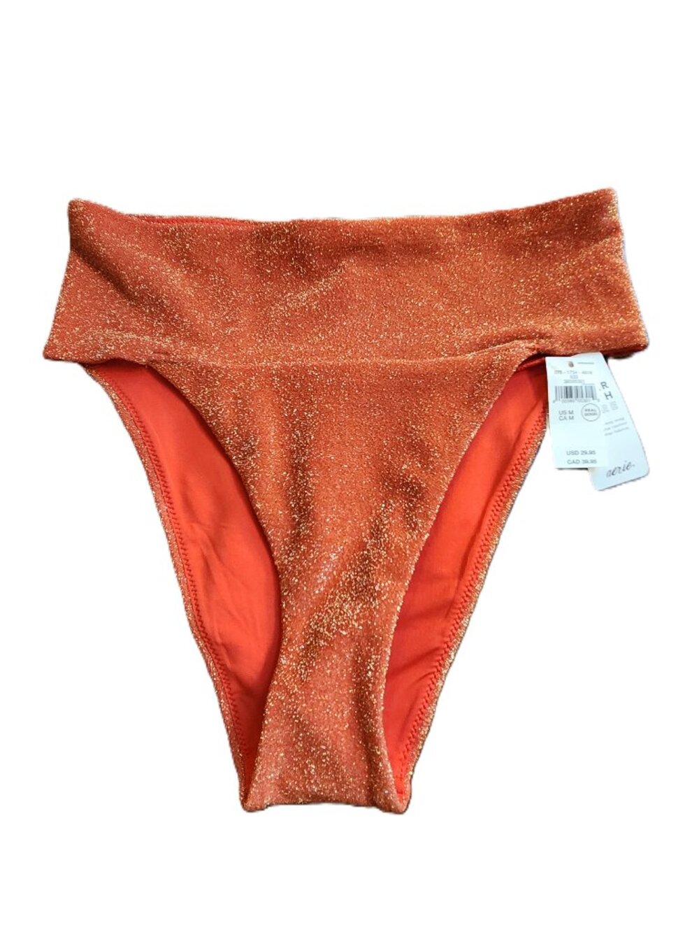 AERIE - Women's High Cut Bikini Swim Bottoms Sparkle Orange - Medium - NEW NWT